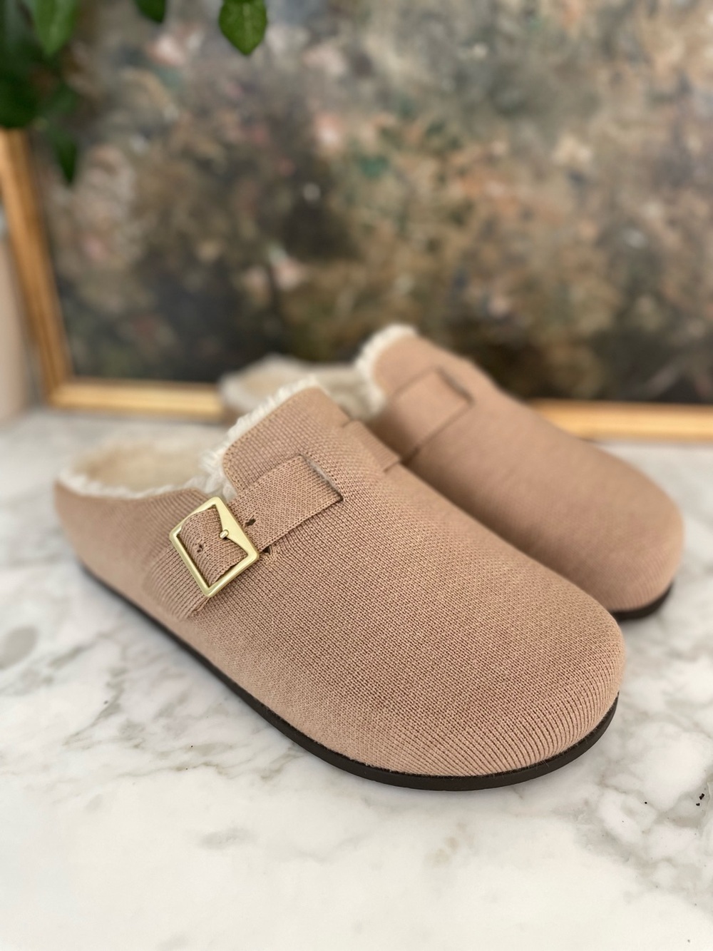 Rothy’s Cozy Buckle Clog Size 8 Lined Neutral Beige - Picture 2 of 8
